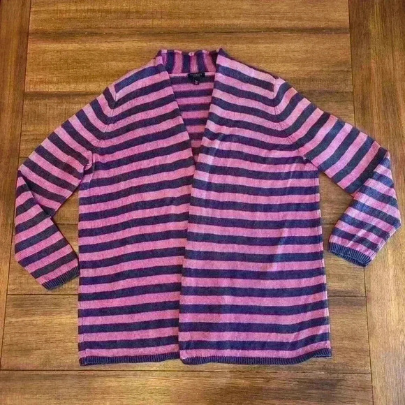 TALBOTS Pink & Blue Stripe Linen Knit Long Sleeve Open Cardigan Sweater Size 1Xp - Picture 5 of 11